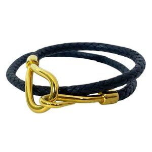 Hermes Jumbo Bracelet Bangle Choker Small Item Logo Leather GP Black